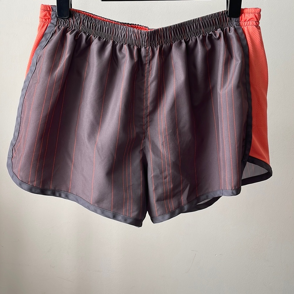 Actra Space Gray And Orange Striped Double Lined Running Shorts- Size Medium